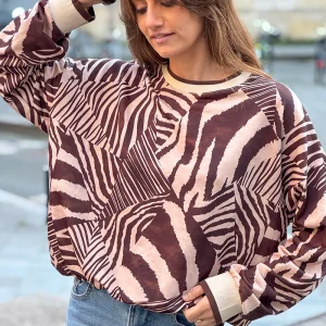 Sweat confort imprimé graphique zèbre marron